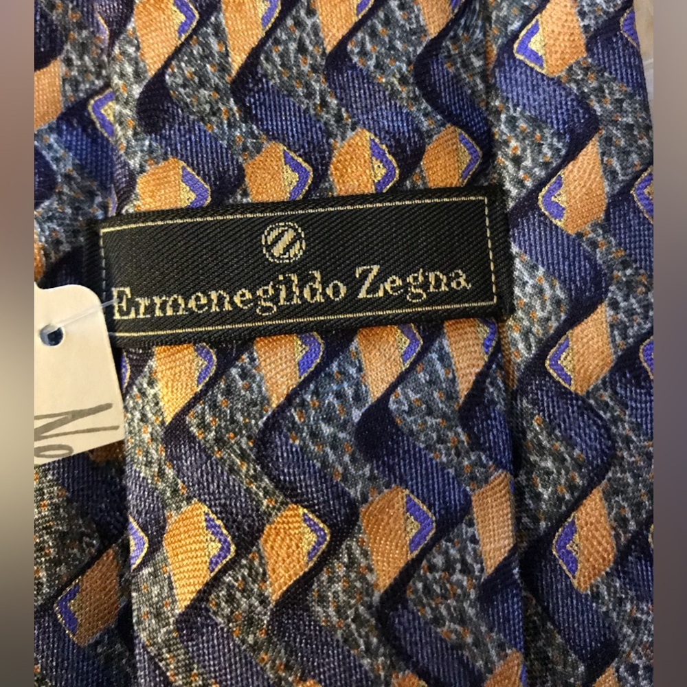 ERMENEGILDO ZEGNA geometric design 100% Silk Tie